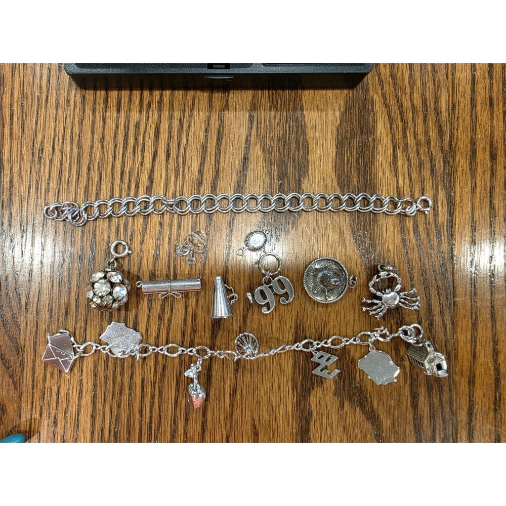 Two Vintage Sterling Silver Charm Bracelets With Charms 45 Grams